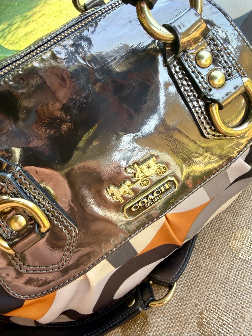 Coach Madison Graphic Op Art C Orange Black Gray Julianne Tote Bag Satchel ~Y2K - Picture 3 of 9